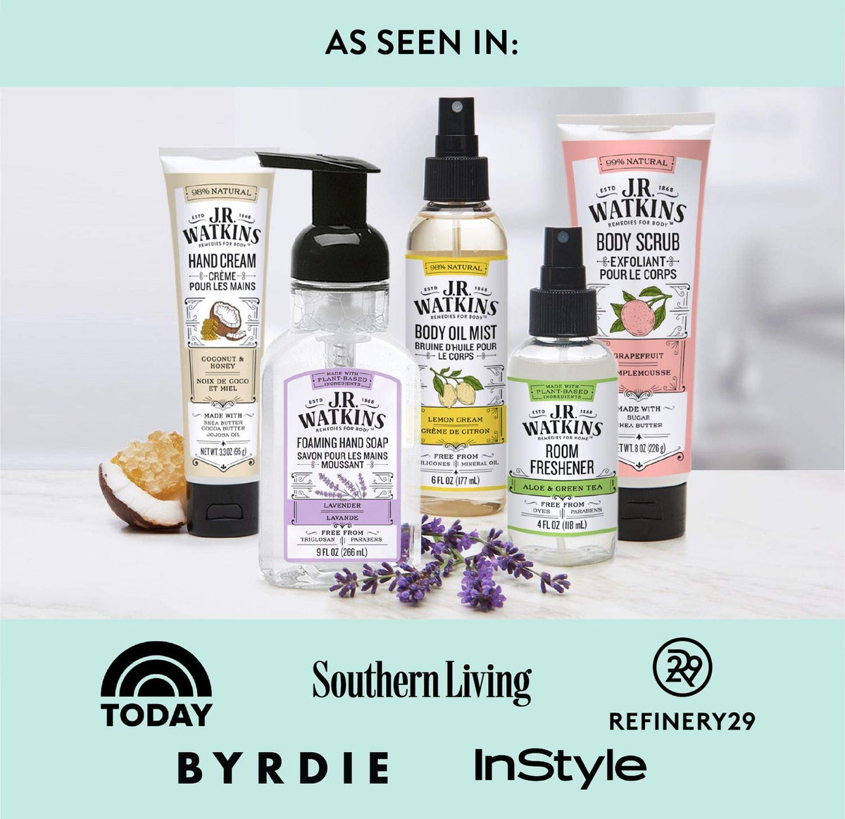 J.R. Watkins Lavender Body Lotion packaging on display