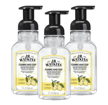 J.R. Watkins Moisturising Foam Hand Soap 3 Pack Lemon front view