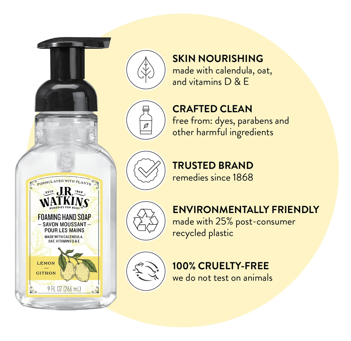 J.R. Watkins Moisturising Foam Hand Soap 3 Pack Lemon side view