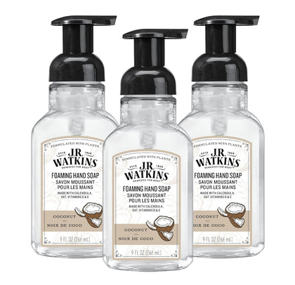 J.R. Watkins Moisturizing Foam Hand Soap 3 Pack Coconut front view