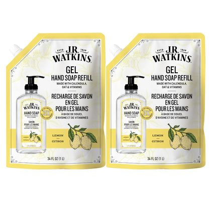 J.R. Watkins Moisturizing Gel Hand Soap Refill 2 Pack, Lemon front view