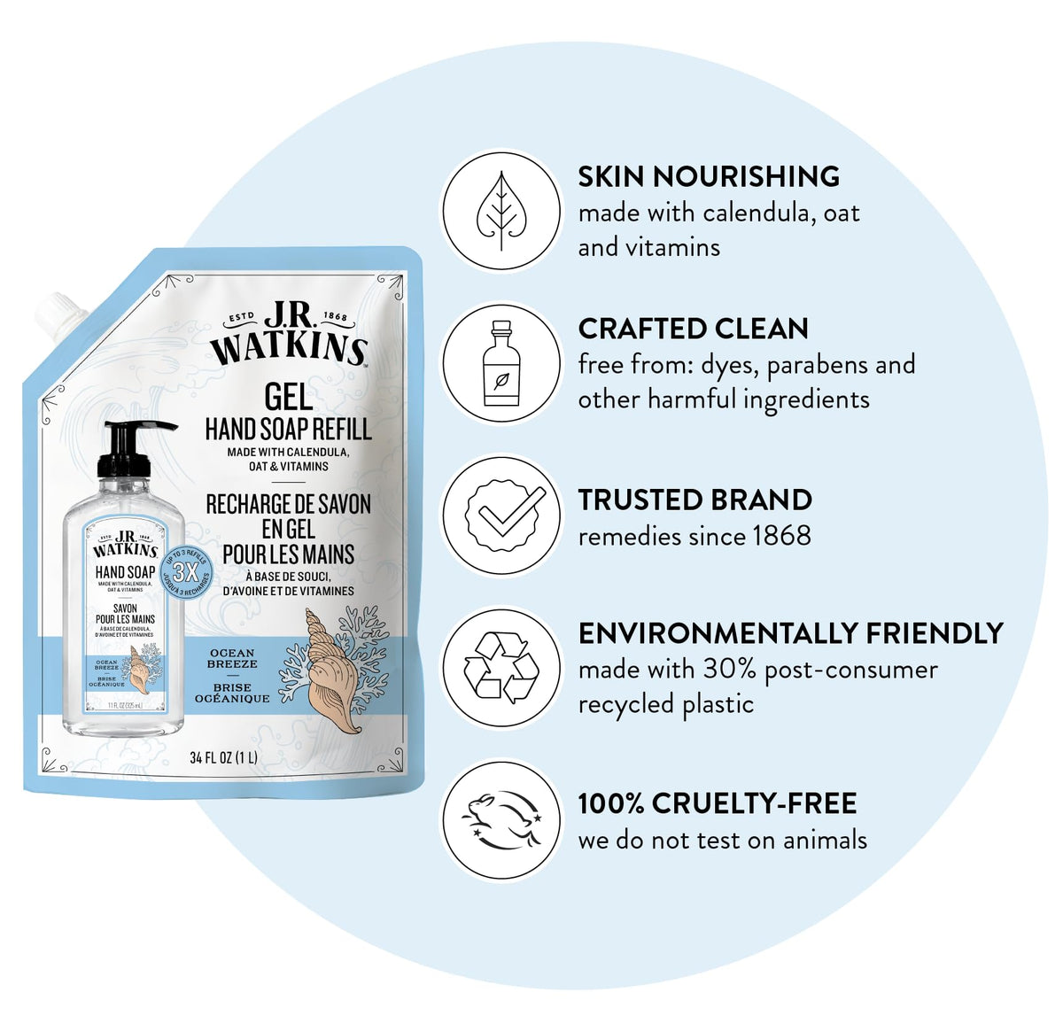 J.R. Watkins Ocean scent hand soap refill pouch with product details