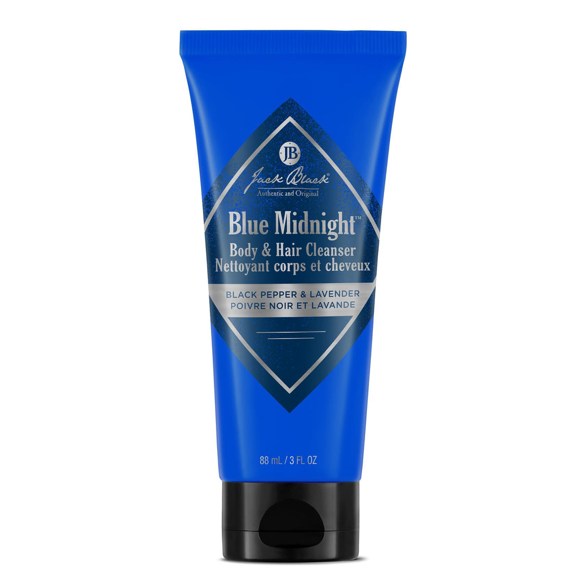 Jack Black Blue Midnight Body & Hair Cleanser 3 Fl Oz bottle front view