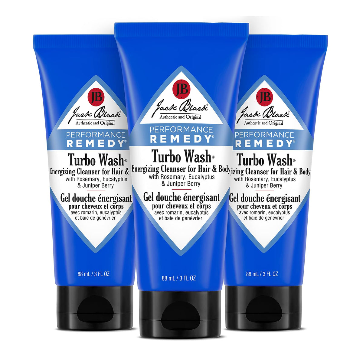 Jack Black Turbo Wash 3 Fl Oz front view with travel-size tubes