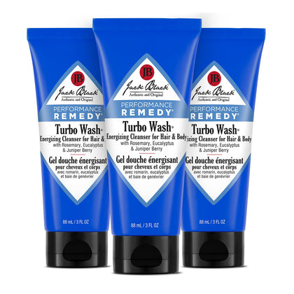 Jack Black Turbo Wash 3 Fl Oz front view with travel-size tubes