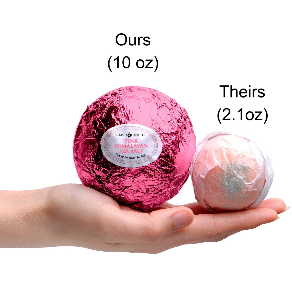 Jackpot Candles Bath Bomb packaging showing size and ingredients
