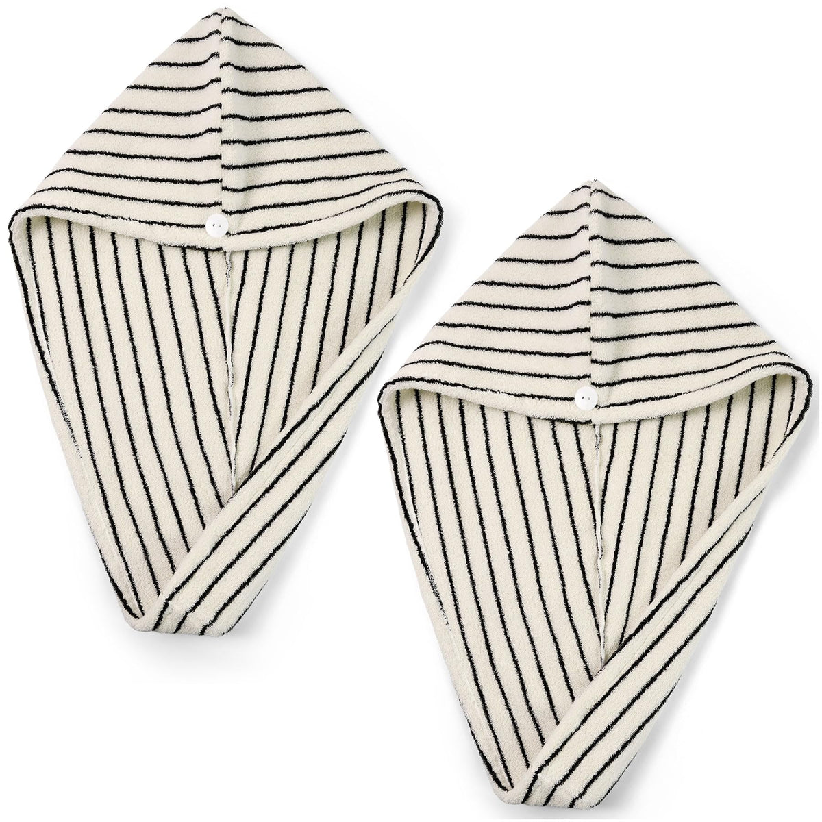 Jacquotha Cotton Hair Wrap Towel front view in black and cream stripes