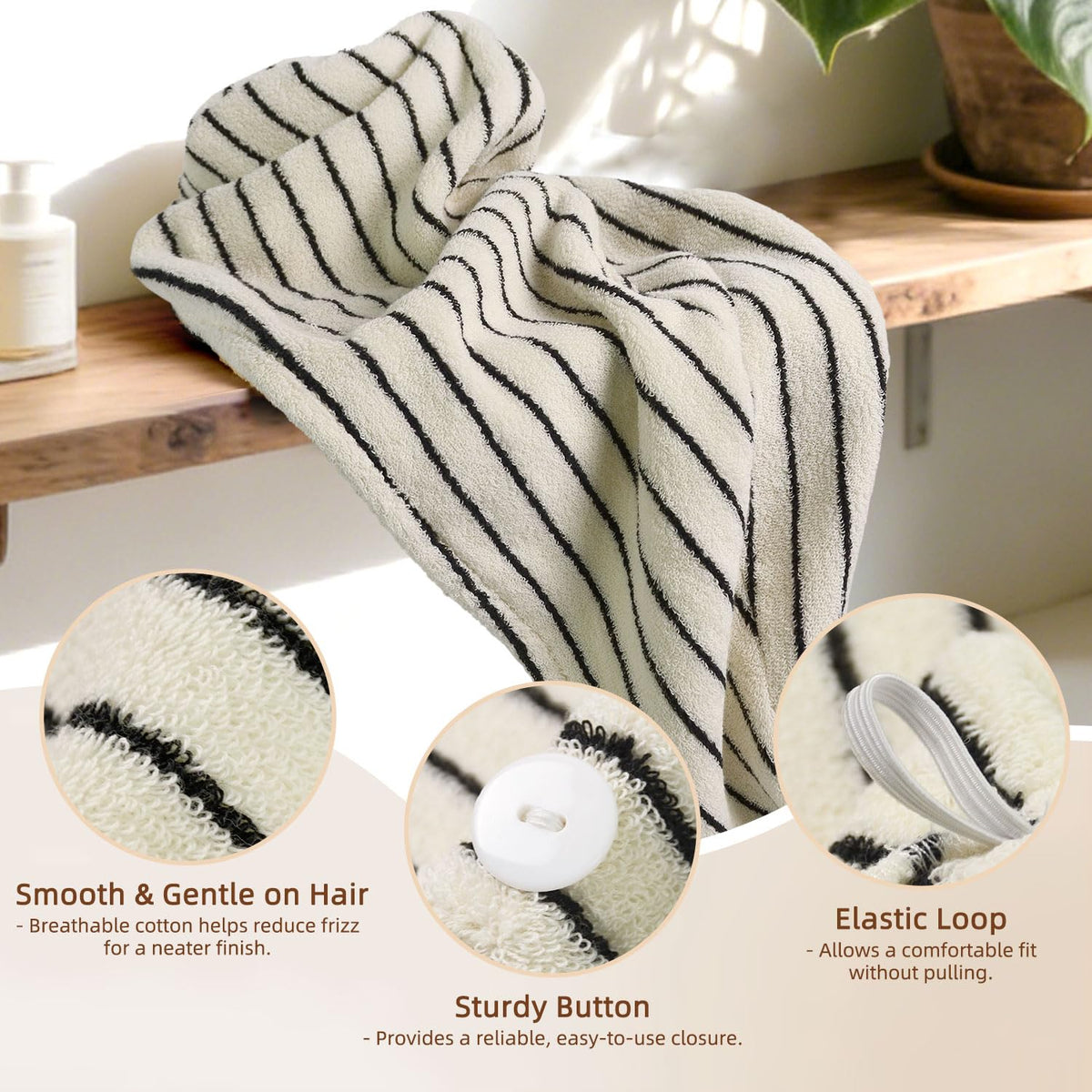 Jacquotha Cotton Hair Wrap Towel rolled up for easy storage