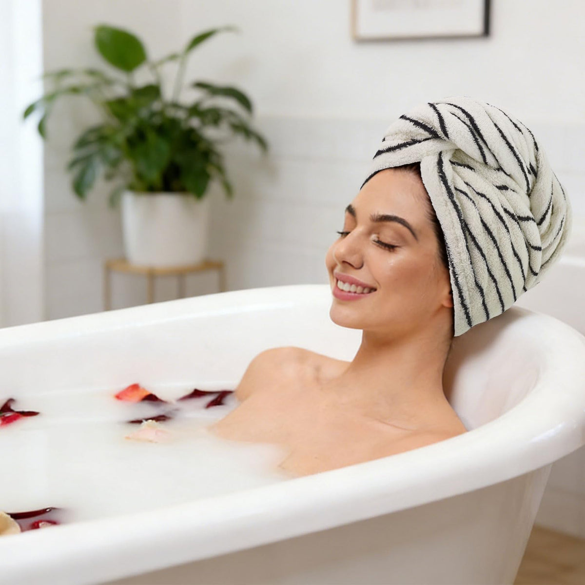 Jacquotha Cotton Hair Wrap Towel with elastic loop and button fastened