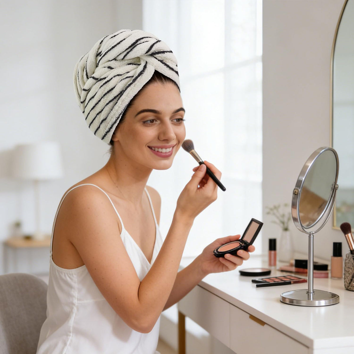 Jacquotha hair towel wrap showcasing its compact size