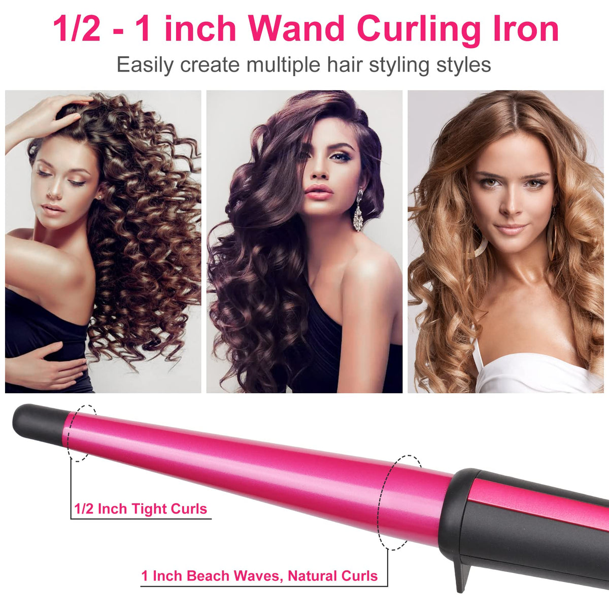 JAETON curling wand with heat-resistant glove and power cord
