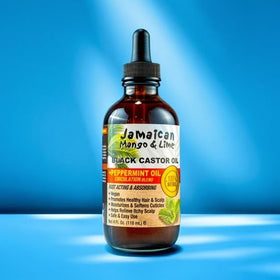 Jamaican Mango & Lime Black Castor Oil bottle with peppermint