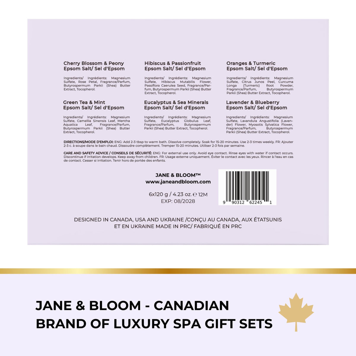 Jane & Bloom Epsom Salt Bath Gift Set elegant packaging