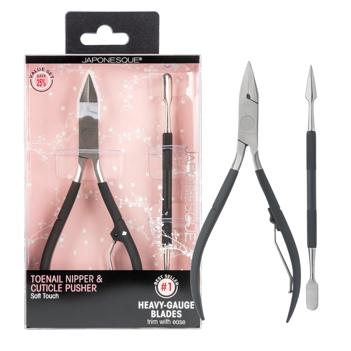 JAPONESQUE Soft Touch Toenail Clipper and Cuticle Pusher Set front view