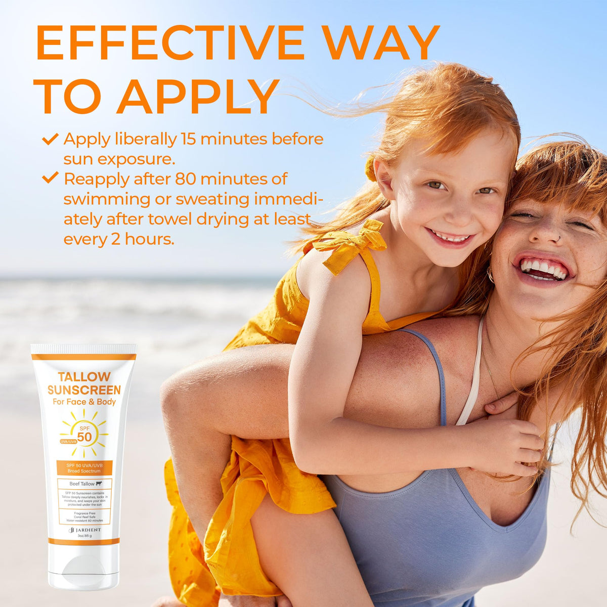 Jardient Beef Tallow Sunscreen SPF 50 application on skin