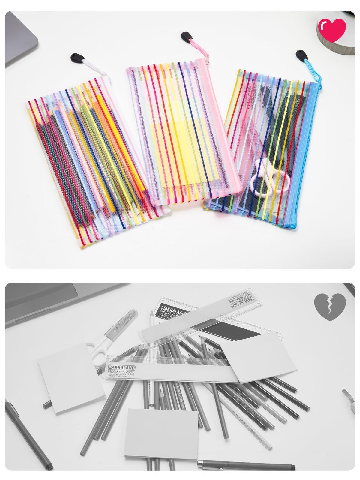 JARLINK mesh pouch set with various contents