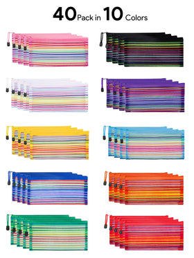 JARLINK mesh pouches filled with school supplies
