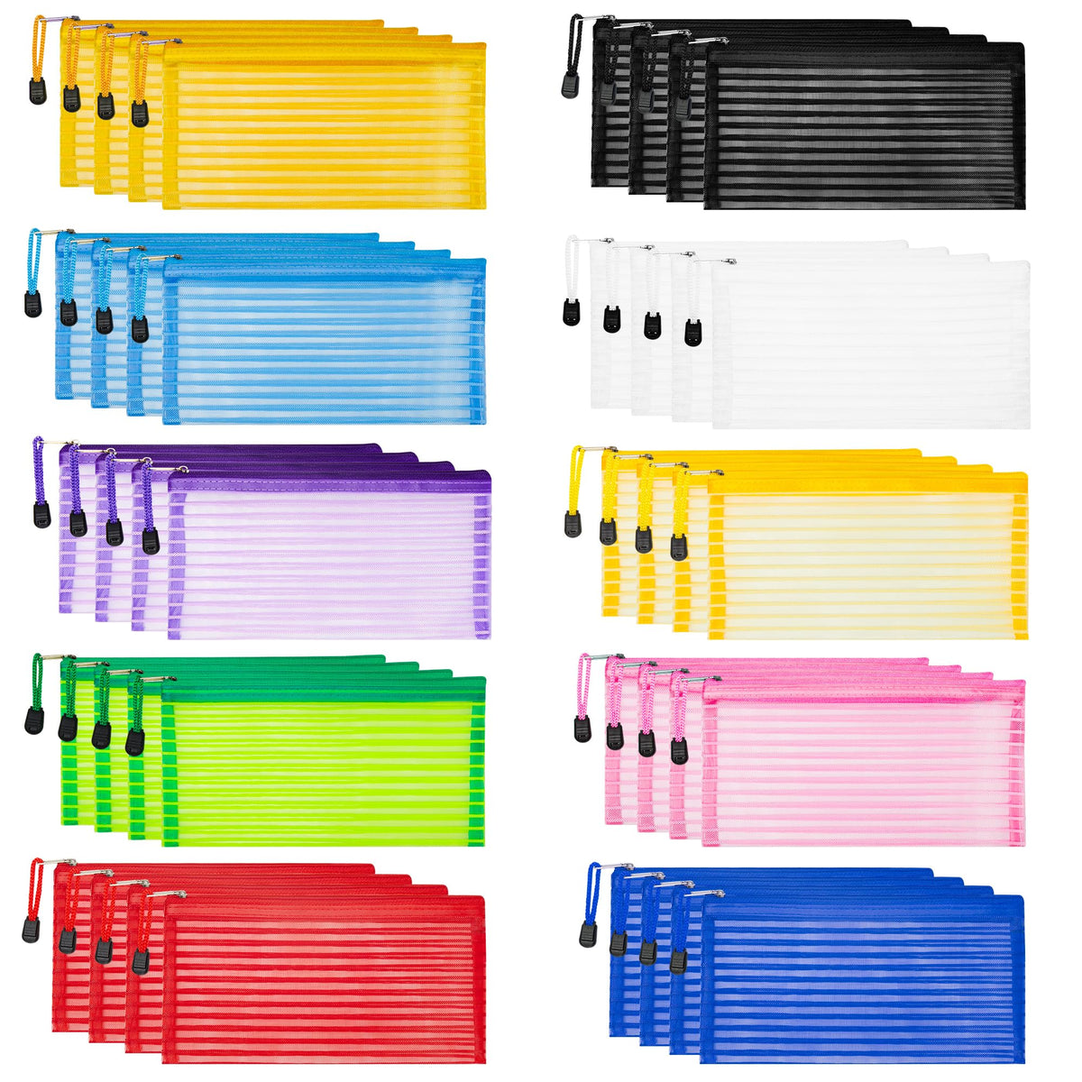 JARLINK Zipper Mesh Pouch 40 Pcs in assorted colours front view