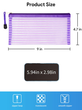 JARLINK Zipper Mesh Pouch in pink, purple, and blue