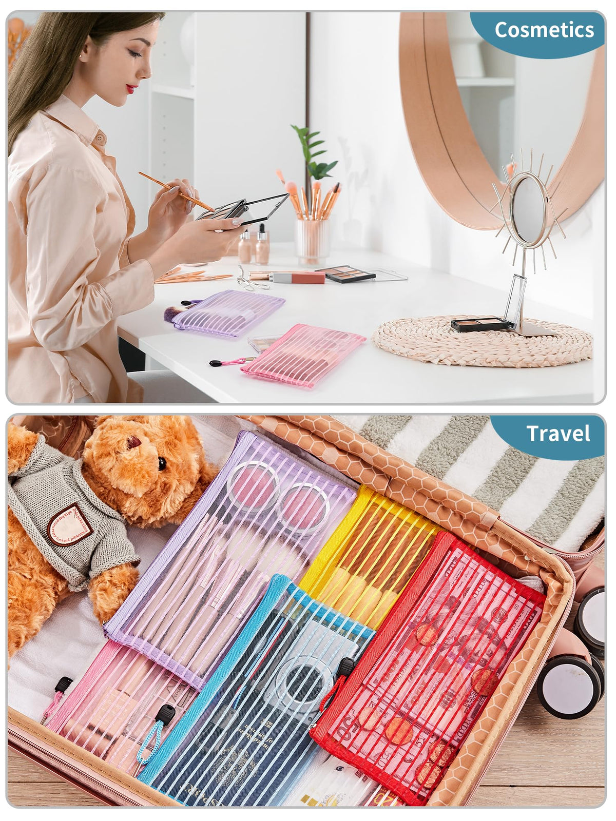 JARLINK Zipper Mesh Pouch with contents visible inside