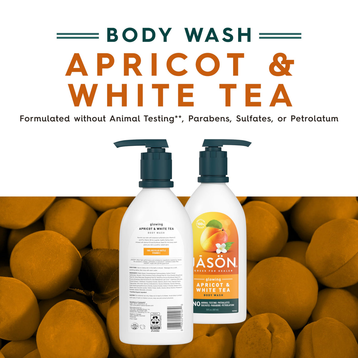 JASON Apricot and White Tea Glowing Body Wash bottle side view