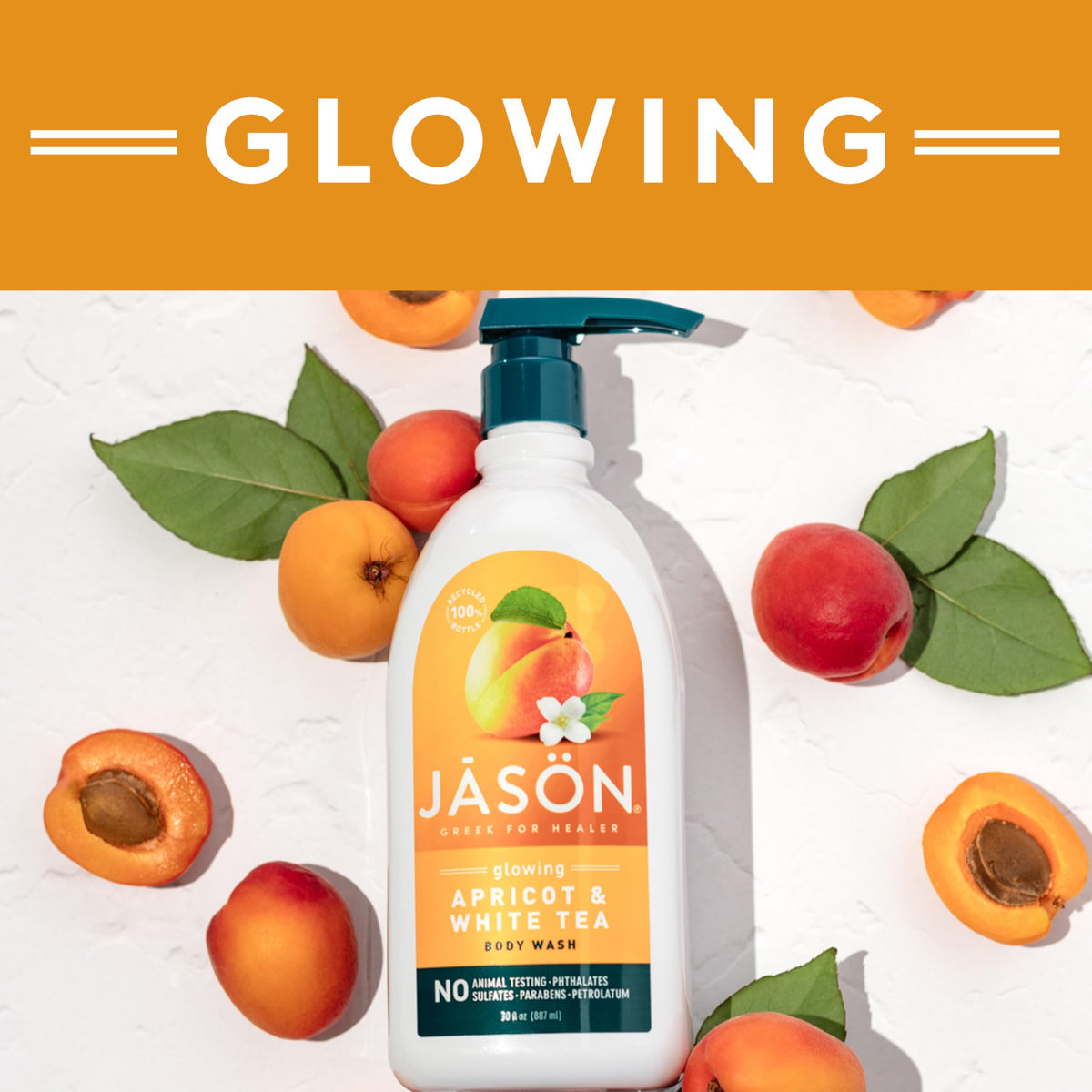 JASON Apricot and White Tea Glowing Body Wash with a lather on skin