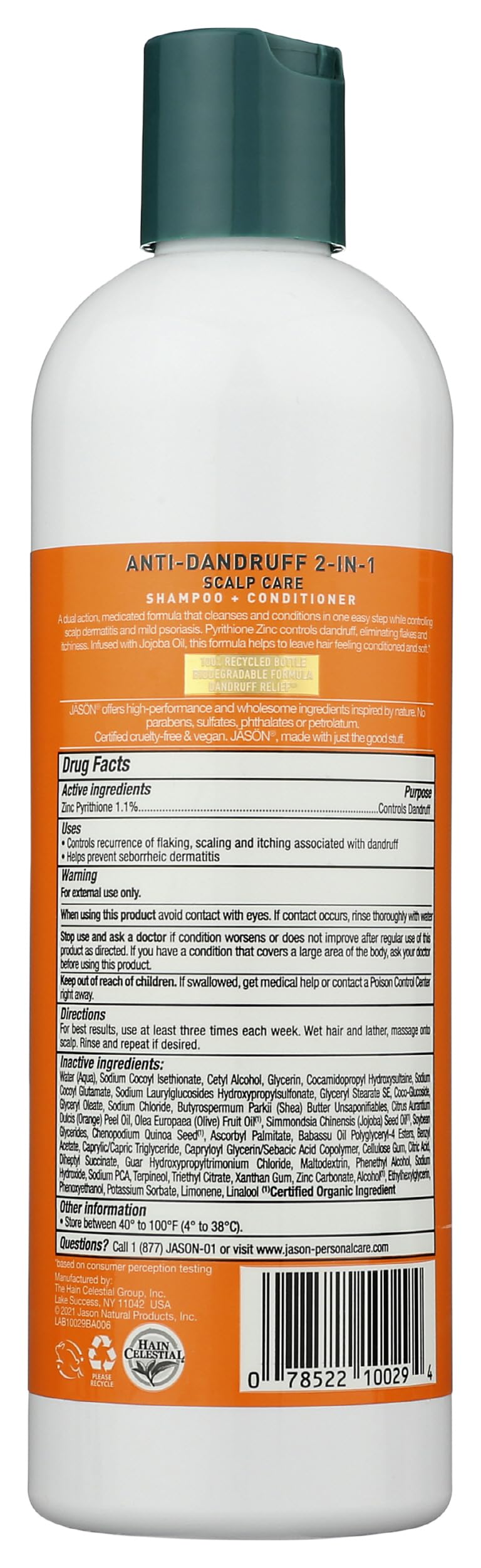 JASON Dandruff Relief 2-in-1 Shampoo and Conditioner bottle side view