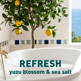 JASON Yuzu Blossom & Sea Salt Body Wash bottle with lather