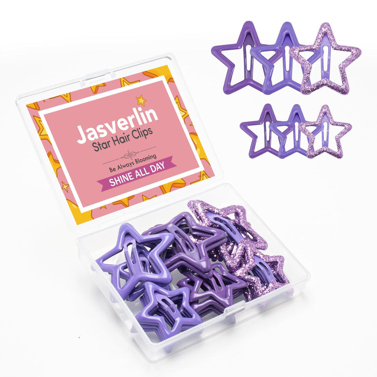 JASVERLIN 36 Pcs Star Hair Clips set in purple colours