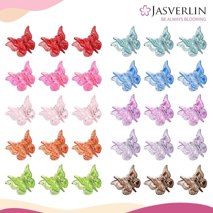 JASVERLIN Glitter Butterfly Hair Claw Clips in vibrant glitter colours
