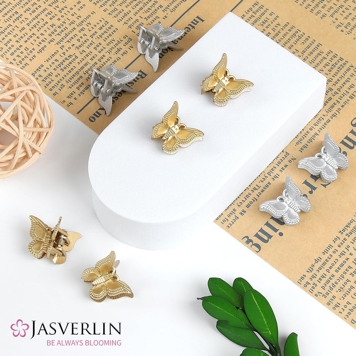 JASVERLIN Mini Butterfly Hair Clips displayed on a table