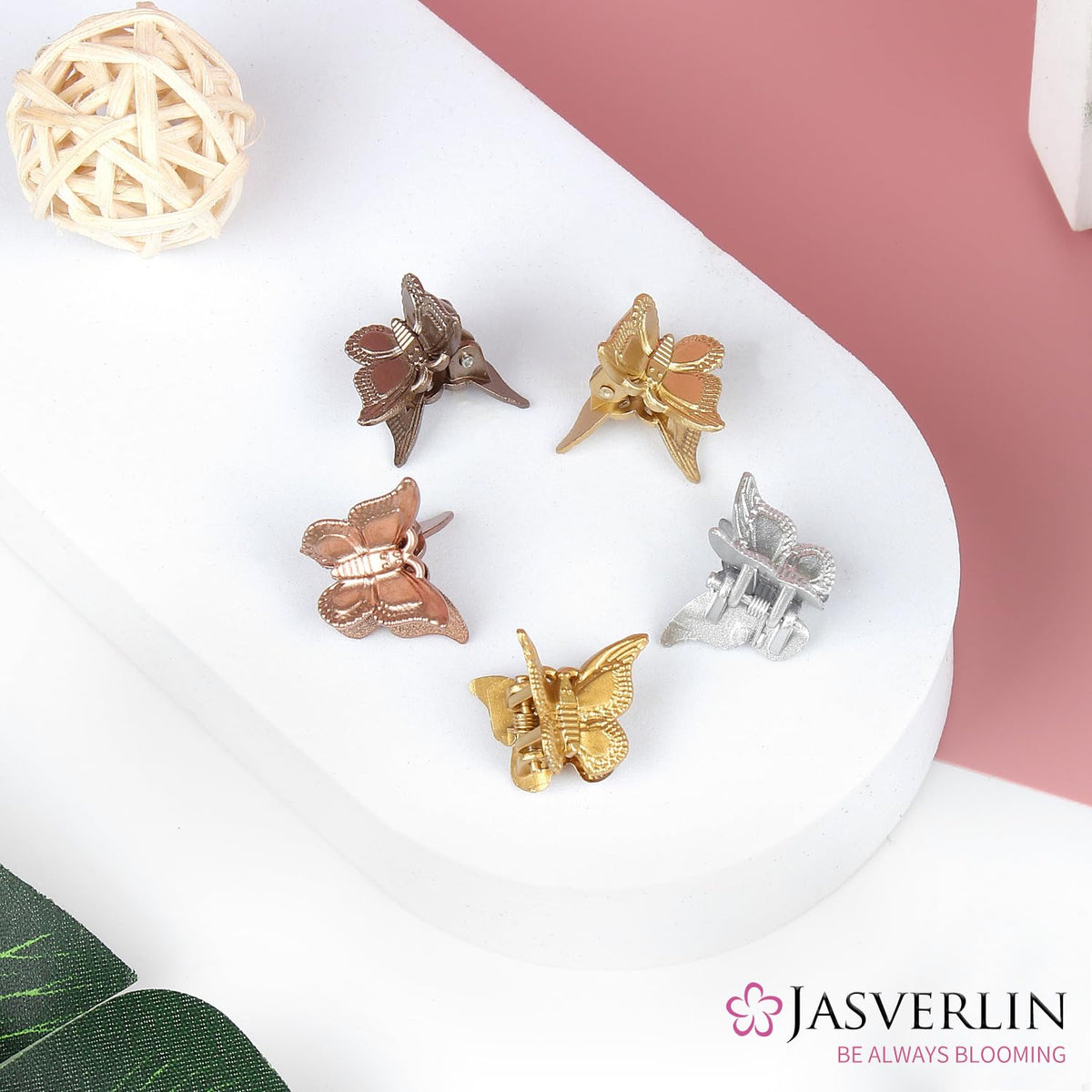 JASVERLIN Mini Butterfly Hair Clips displayed with various hairstyles