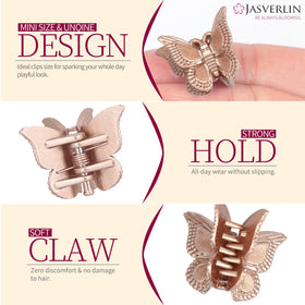 JASVERLIN Mini Butterfly Hair Clips in bronze colour close-up