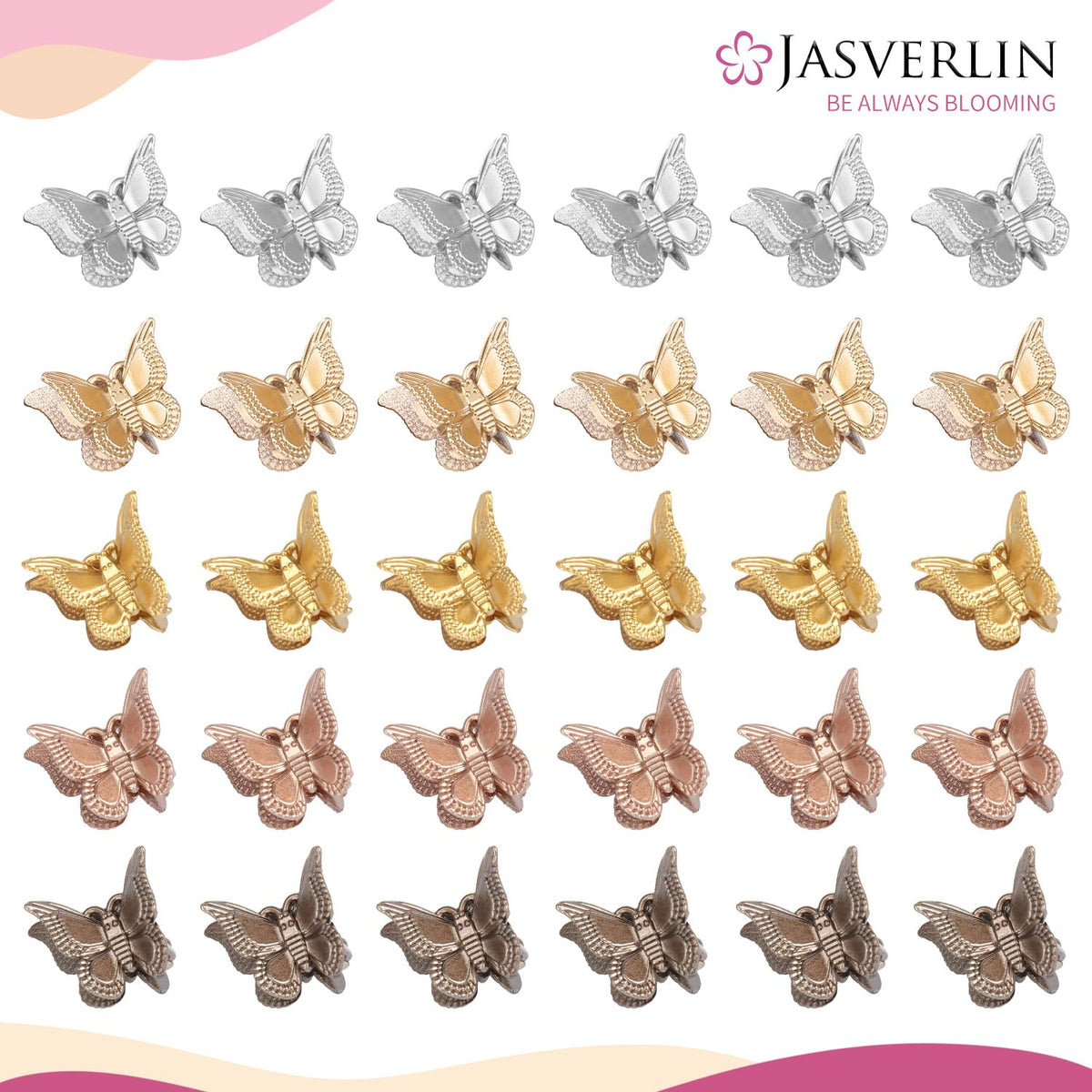 JASVERLIN Mini Butterfly Hair Clips in silver colour close-up