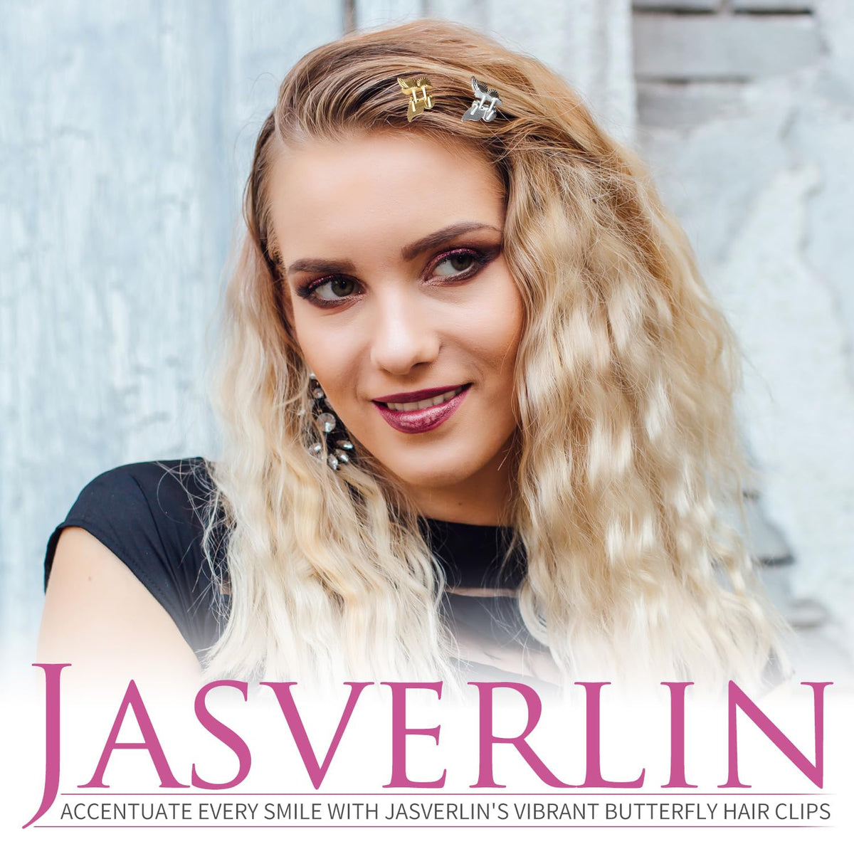 JASVERLIN Mini Butterfly Hair Clips in use during makeup application
