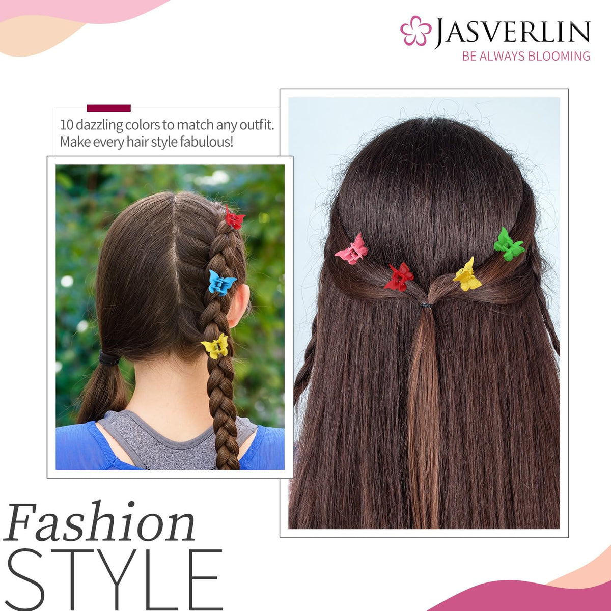 JASVERLIN Mini Butterfly Hair Clips in use on styled hair
