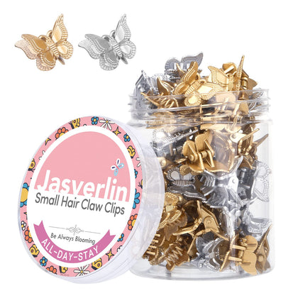 JASVERLIN Mini Butterfly Hair Clips set in silver and gold