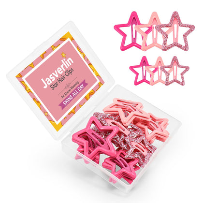 JASVERLIN Pink Star Snap Hair Clips front view with vibrant colours