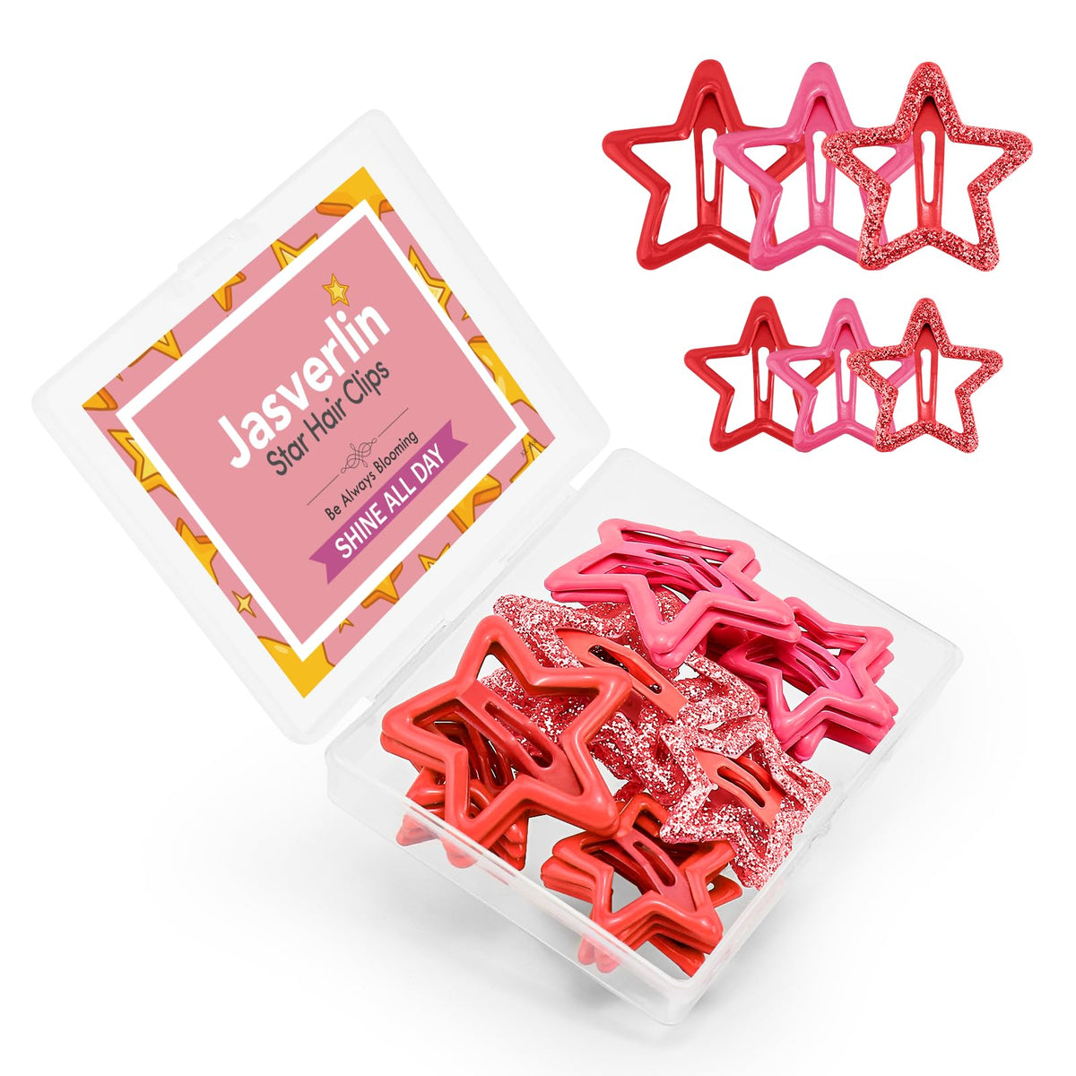 JASVERLIN Red Star Hair Clips 36 Pcs front view