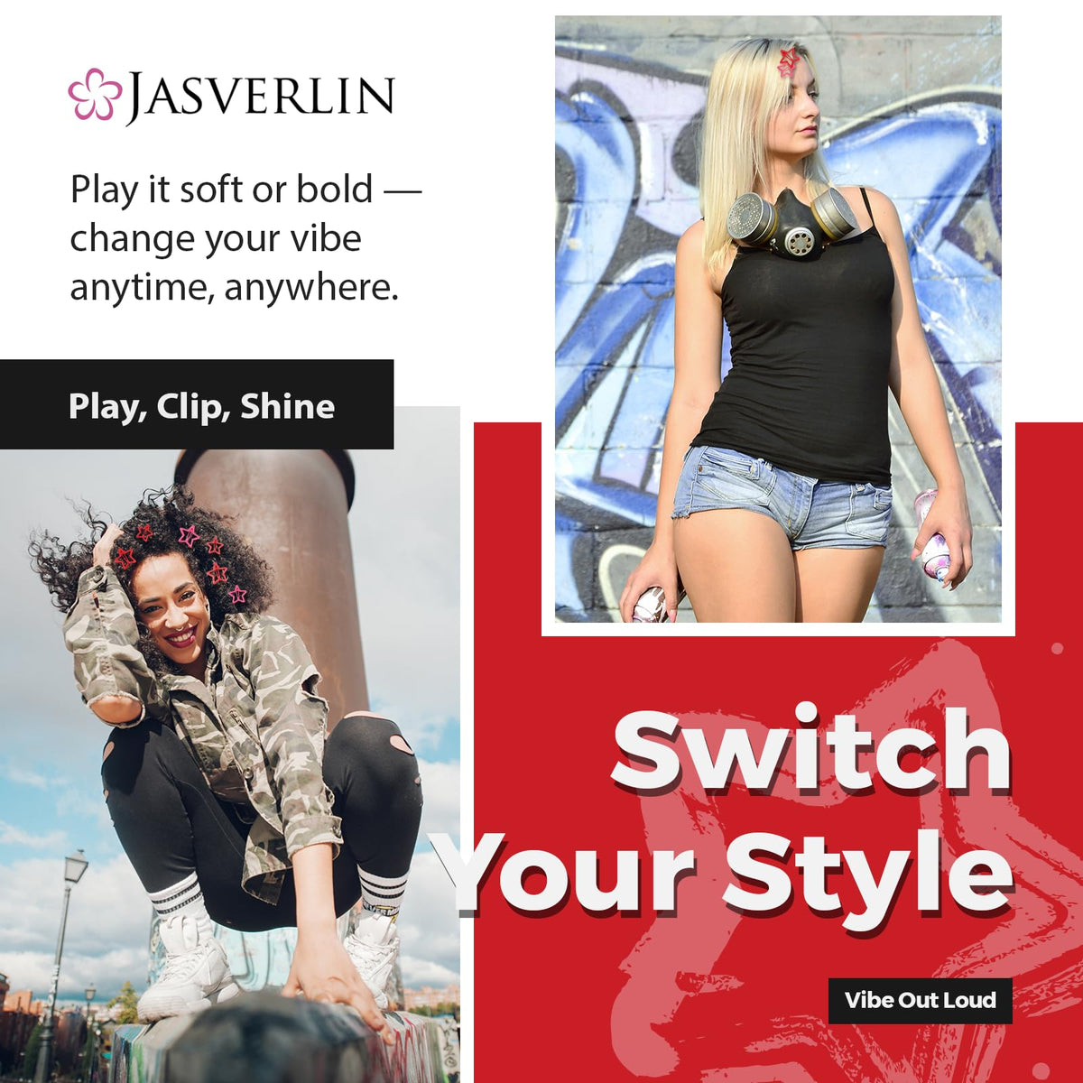 JASVERLIN star clips in fuchsia pink and red