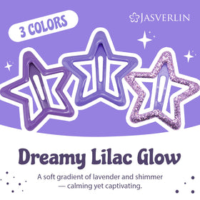 JASVERLIN star hair clips in lilac, lavender, and glitter purple