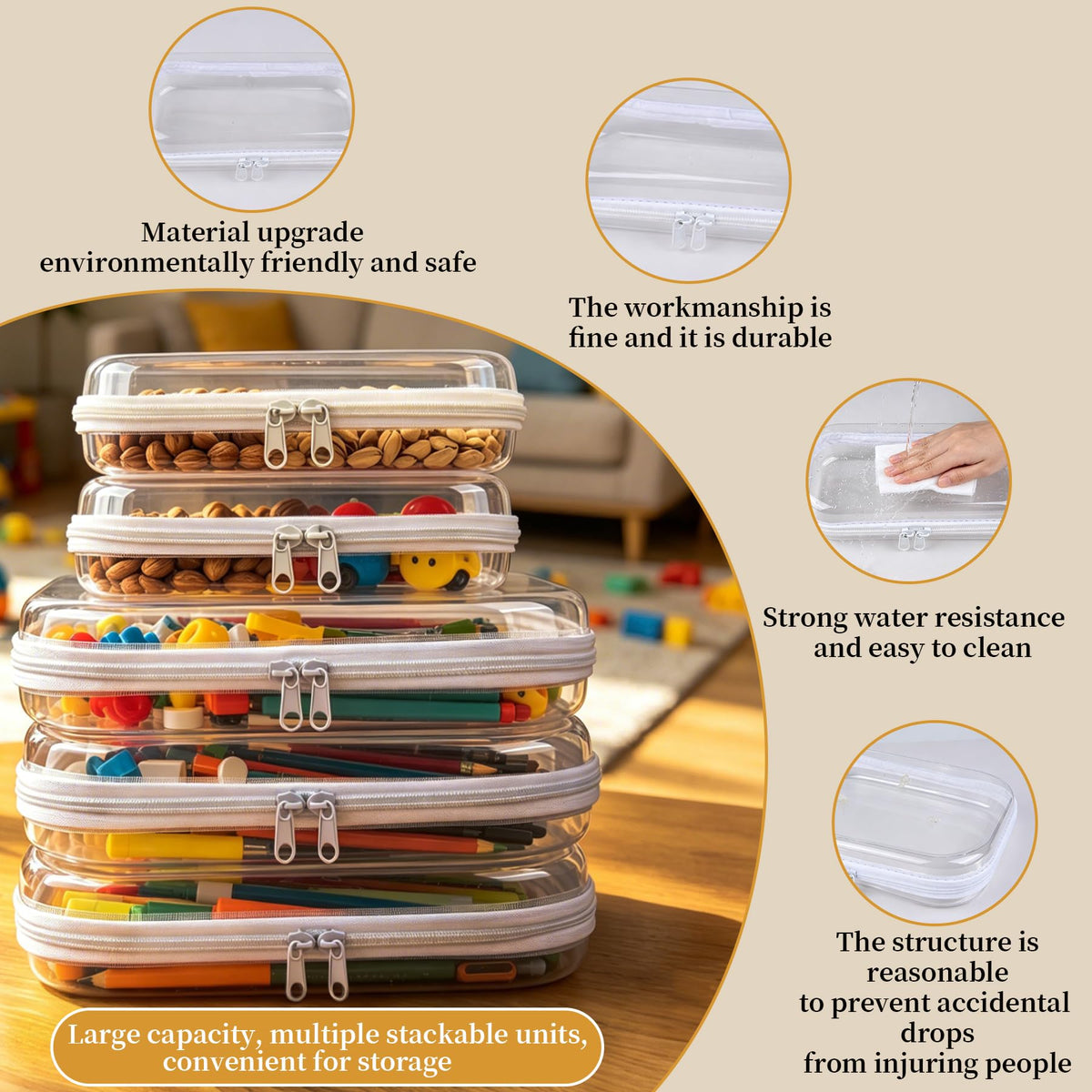 jayuwe clear hard shell zipper case open showing contents