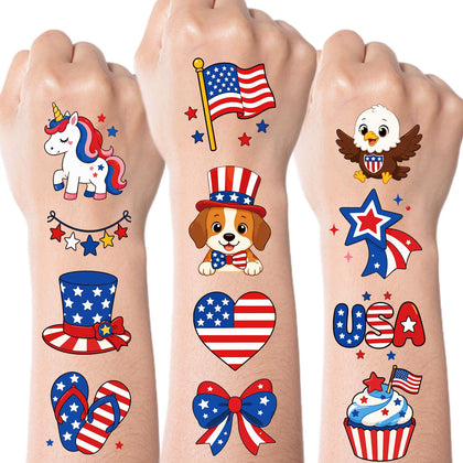JCFIRE 4th of July Temporary Tattoos pack front view with colourful designs