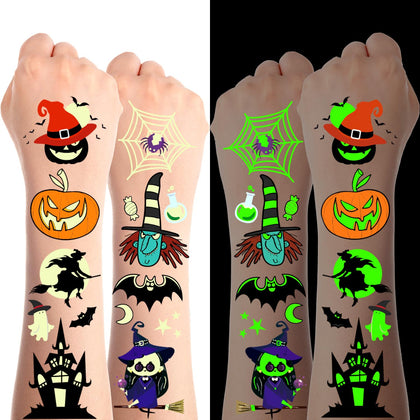 JCFIRE Halloween temporary tattoos featuring skeletons and pumpkins