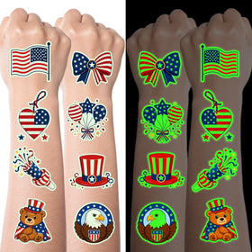 JCFIRE luminous 4th of July temporary tattoos in vibrant red, white, and blue