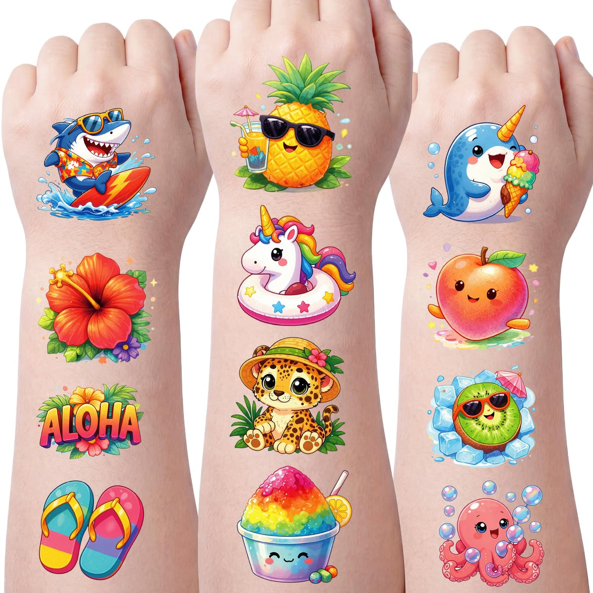 JCFIRE Temporary Tattoos for Kids and Adults with vibrant summer designs