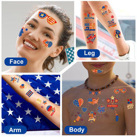 JCFIRE temporary tattoos showing various patriotic designs