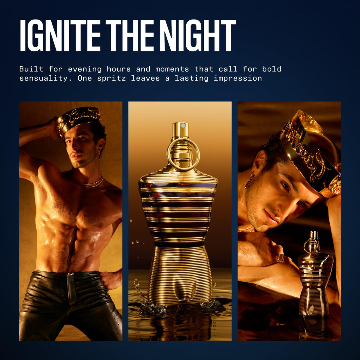 Jean Paul Gaultier Le Male Elixir Parfum lifestyle scene with accessories