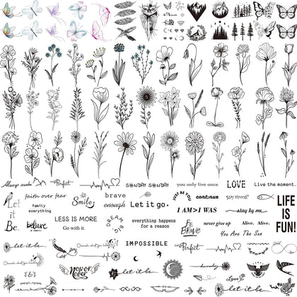 JEEFONNA 100 Sheets Temporary Tattoos with floral designs