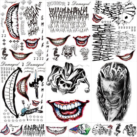 JEEFONNA Halloween temporary tattoos 22 sheets with various Joker designs